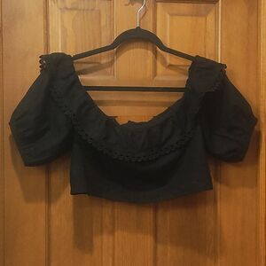 Express Linen blend crop top dark cottage core blouse feminine large
